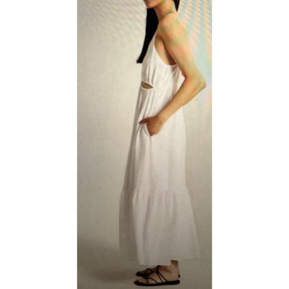 Abercrombie & Fitch XL Tiered Maxi Dress Plunge Cut Out White Pockets Lined Boho - Picture 3 of 12